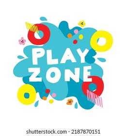 Colorful Play zone logo flat design, Bright Color waterpark playzone logo, water splash flat logo with swim ring logo, kids play zone decoration, Inscription on isolated background.