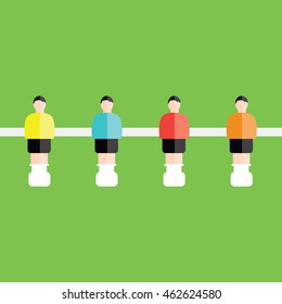 colorful players in a football table illustration isolated in a green background