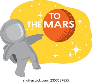 COLORFUL AND PLAYFUL ASTRONAUT GO TO THE MARS VECTOR ILLUSTRATION CAMPAIGN, GOOD FOR NEW PRODUCT LAUNCH AT SOCIAL MEDIA,WEBSITES,FLYER,BANNER,POSTER,BILLBOARD. SCHOOL,UNIVERSITY,PRE-SCHOOL, BABY SHOP