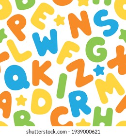 Colorful and playful English alphabet seamless pattern background. Back to school concept.