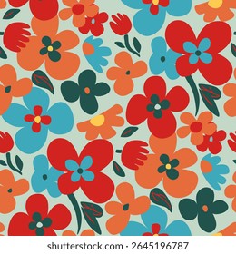 Colorful playful floral pattern, Bold stylized flower seamless design for fabric, digital paper