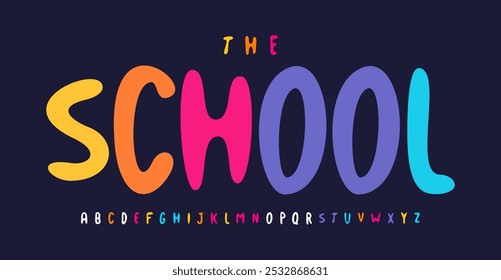 Colorful playful font, vibrant rounded letters, joyful modern alphabet, smooth plasticine-like style typography for kid logo, bright school headline, youthful branding. Vector typeset.