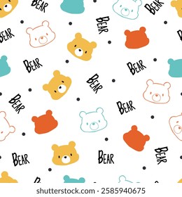 Colorful Playful Fun Bear Themed Party Pattern. A playful seamless vector pattern that perfect for children's products, fabric designs, nursery decor, and animal-themed merchandise.