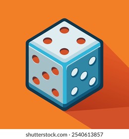 A colorful and playful illustration of a single die with a long shadow, perfect for game design, app icons, or adding a touch of whimsy to your projects.