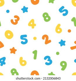 Colorful and playful numbers seamless pattern background. Perfect for nursery, kids playroom and classroom.