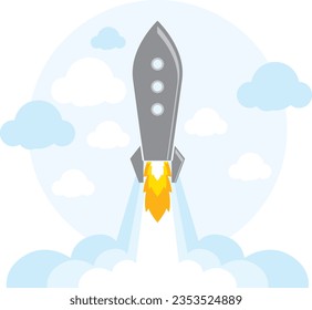 COLORFUL AND PLAYFUL ROCKET LAUNCH TO THE SKY  VECTOR ILLUSTRATION  , GOOD FOR NEW PRODUCT LAUNCH AT SOCIAL MEDIA,WEBSITES,FLYER,BANNER,POSTER,BILLBOARD. STARUP SCHOOL,UNIVERSITY,PRE-SCHOOL, BABY SHOP