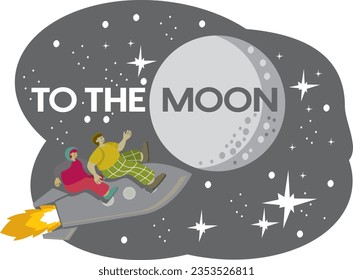 COLORFUL AND PLAYFUL ROCKET VECTOR ILLUSTRATION FOR TO THE MOON BY ROCKET, GOOD FOR NEW PRODUCT LAUNCH AT SOCIAL MEDIA,WEBSITES,FLYER,BANNER,POSTER,BILLBOARD. SCHOOL,UNIVERSITY,PRE-SCHOOL, BABY SHOP