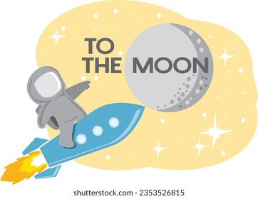 COLORFUL AND PLAYFUL ROCKET VECTOR ILLUSTRATION FOR TO THE MOON BY ROCKET, GOOD FOR NEW PRODUCT LAUNCH AT SOCIAL MEDIA,WEBSITES,FLYER,BANNER,POSTER,BILLBOARD. SCHOOL,UNIVERSITY,PRE-SCHOOL, BABY SHOP