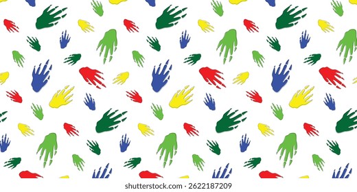 colorful and playful scatter seamless pattern with beaver footprint for textile, wallpaper and other. animal footprints repeat background
