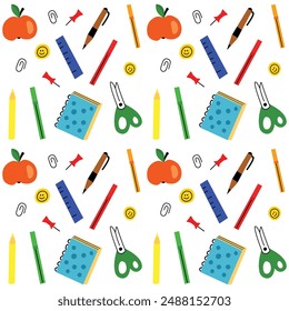 Colorful and playful school supplies pattern for kid projects and decor
