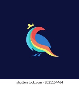 Colorful, Playful, Smart, Modern, Bird And Crown Vector Logo Illustration