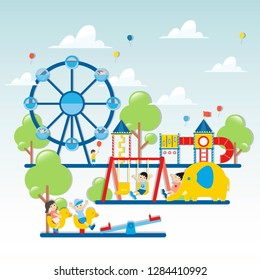 Colorful playground. Kids playground with playing equipment.