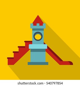 Colorful playground slide icon. Flat illustration of colorful playground slide vector icon for web isolated on yellow background