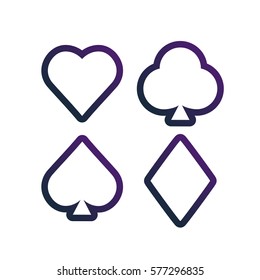 Colorful playing cards outline symbols set on white background.