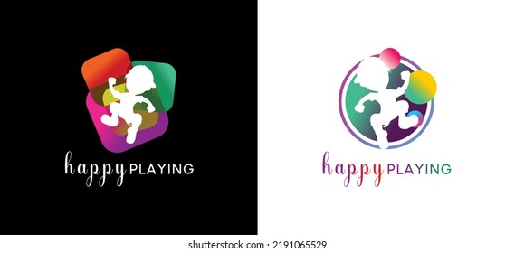 Colorful playing children logo template design