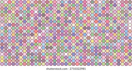 A colorful and pleasing background featuring a mosaic of pastel shaded hexagons each separated by a burgundy colored border The design repeats perfectly creating 