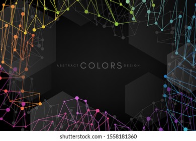 Colorful plexus style horizontal background. Abstract banner for technology, medical or business them design with wireframe decoration elements.