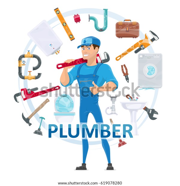 Colorful Plumbing Round Concept Plumber Repair Stock Vector Royalty Free 619078280