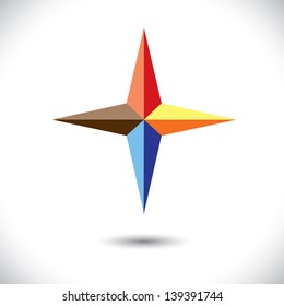 Colorful plus icon ( positive sign ) of triangles- vector graphic. The illustration represents a symbol positivity with vivid and vibrant red, blue, orange colors