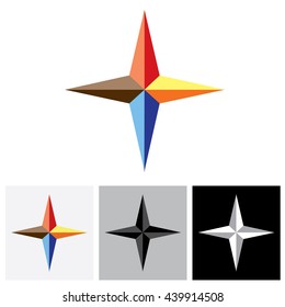 Colorful plus vector logo icon ( positive sign ) of triangles. The graphic illustration represents a symbol positivity with vivid and vibrant red, blue, orange colors