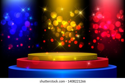 colorful podium with colorful light abstract background in the studio room