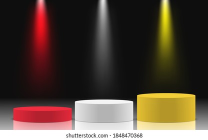 colorful podium and colorful spotlight in the dark room