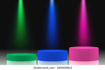 colorful podium and colorful spotlight in the dark room