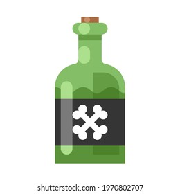 Colorful poison bottle icon vector flat illustration. Glass vessel with dead label crossed bones isolated. Death chemical beverage or toxic mortal drink in flask. Dangerous jug with crossbones