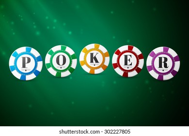 Colorful poker chips on a green background, excellent vector illustration, EPS 10