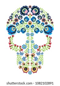 Colorful Polish folk inspired by traditional Mexican sugar skull art with  floral pattern elements
