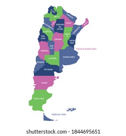Colorful political map of Argentina. Administrative divisions - provinces. Simple flat vector map with labels.