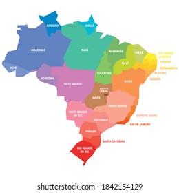 Farbige politische Landkarte Brasiliens. Verwaltungsabteilungen - Staaten. Einfache flache Vektorkarte mit Etiketten.