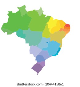 Colorful political map of Brazil. Administrative divisions - states. Simple flat blank vector map