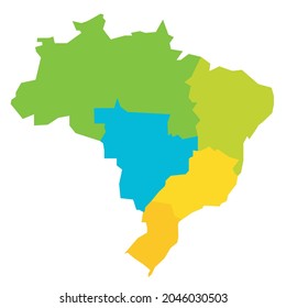 Colorful political map of Brazil. States divide by color into 5 regions . Simple flat blank vector map