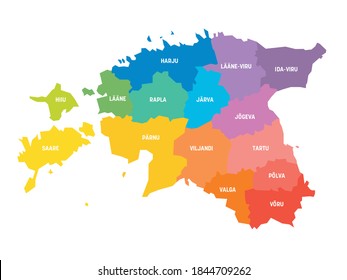 Colorido mapa político de Estonia. Divisiones administrativas - condados. Mapa simple de vector plano con etiquetas.