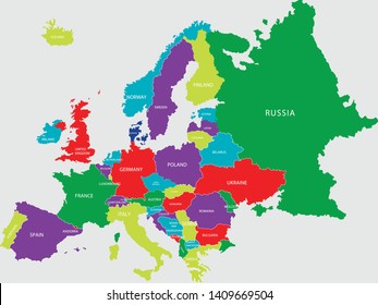 Colorful Political Map of Europe