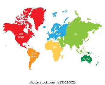 Colorful political map World continents.