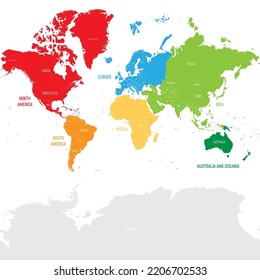 Colorful political map World continents.