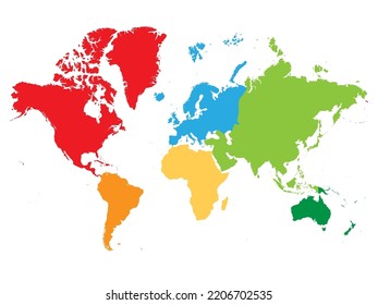 Colorful political map World continents.