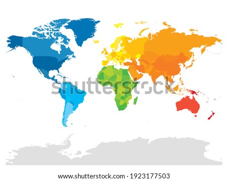 Colorful political map of World. Different colour shade of each continent. Blank map without labels. Simple flat vector map. ストックフォト © 
