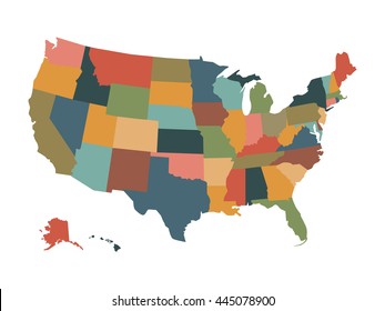 Colorful political USA map isolated on a white background. Vector map of the United States