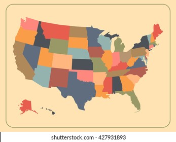 Colorful Political USA Map. Vintage Map Of The United States