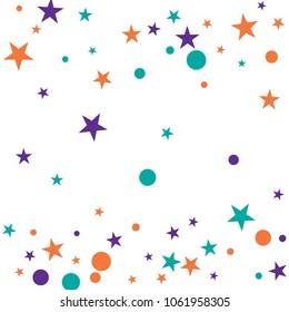 Colorful Polka Confetti Dotted and Starry background. Bubbles Circle Dots. Network design, technology science, vector illustration. Perfect for Logo, Banner, Icon, Holiday, New year Background.