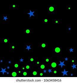 Colorful Polka Confetti Dotted and Starry background. Bubbles Circle Dots. Network design, technology science, vector illustration. Perfect for Logo, Banner, Icon, Holiday, New year Background.