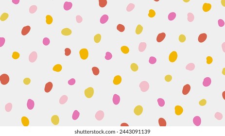 Colorido lunar patrón abstracto sobre fondo beige. Diseño simple de garabato infantil. Vector círculo confeti de fondo. Plantilla de banner horizontal festiva divertida