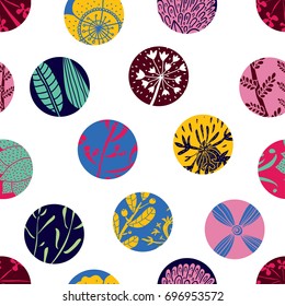 Colorful polka dot. Botanical motif.
