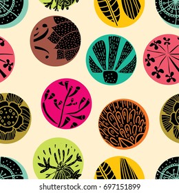 Colorful polka dot. Botanical motif.