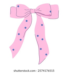 Colorful polka dot bow ribbon embellishment for crafts and decorations. Perfect for decorating gifts, accessories, or crafting projects. Hand drawn flat design vector illustration.