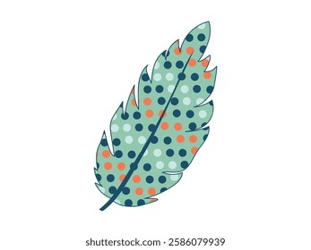 Colorful Polka Dot Feather Illustration isolated on White Background. Concept of Nature Art, Bird Feather, Decorative Patterns, Graphic Design, Abstract Style. Vibrant and Creative Element for Design