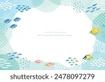 Colorful polka dot frame with sea fish in watercolor style